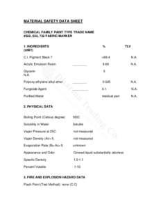MATERIAL SAFETY DATA SHEET CHEMICAL FAMILY PAINT TYPE TRADE NAME #522, 622, 722 FABRIC MARKER 1. INGREDIENTS (UNIT)