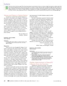 Letters Letters are welcome and encouraged. They should raise points of current interest in the care of critical or high acuity patients or address topics that previously have appeared in the American Journal of Critical