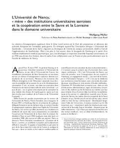 L’Université de Nancy, « mère » des institutions universitaires sarroises et la coopération entre la Sarre et la Lorraine