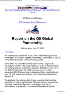 St. Petersburg Summit: Global Partnership Report  1 von 9 http://www.g8.utoronto.ca/summit/2006stpetersburg/gp_report.html
