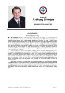 Hansard, 22 AugustSpeech By Anthony Shorten MEMBER FOR ALGESTER