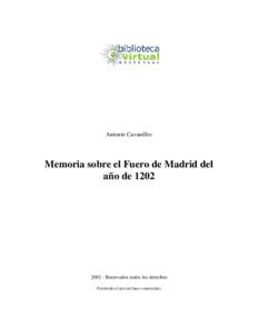 Antonio Cavanilles  Memoria sobre el Fuero de Madrid del
