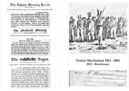 Sydney Morning Herald report from Tambaroora 8 SeptemberMaitland Mercury report from Mudgee 7 September 1861 Francis MacNamaraArgus report - Sydney to Brisbane train trip 23 January 1888