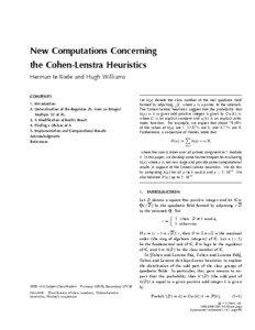 New Computations Concerning the Cohen-Lenstra Heuristics Herman te Riele and Hugh Williams