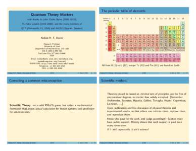 The periodic table of elements Quantum Theory Matters with thanks to John Clarke Slater (1900–1976), Per-Olov L¨owdin (1916–2000), and the many members of QTP (Gainesville, FL, USA) and KKUU (Uppsala, Sweden)