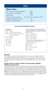 Fees Basic Fees Per unit fee (California resident) . . . . . . .  $46 Per unit fee (non-resident) . . . . . . . . . .  $260 Health Fee: . . . . . . . . . . . . $19