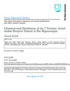 Open Research Online The Open University’s repository of research publications and other research outputs Ultrastructural Distribution of the 7 Nicotinic Acetylcholine Receptor Subunit in Rat Hippocampus Journal Articl