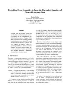 Exploiting Event Semantics to Parse the Rhetorical Structure of Natural Language Text Rajen Subba Department of Computer Science University of Illinois at Chicago Chicago, IL 60613