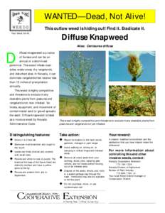 WANTED— Dead, Not Alive! WEEDS This outlaw weed is hiding out! Find it. Eradicate it.  Fact Sheet 98-62