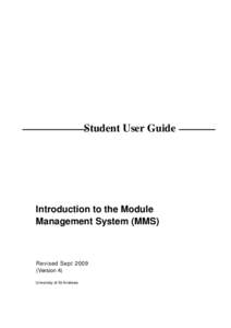 Student User Guide  Introduction to the Module  Management System (MMS)  Revised Sept 2009 
