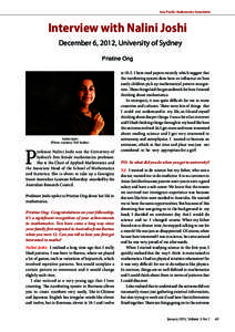 Asia Pacific Mathematics Newsletter  Interview with Nalini Joshi December 6, 2012, University of Sydney Pristine Ong