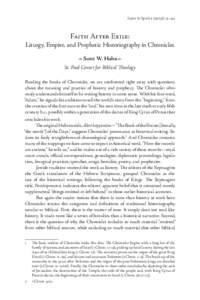 Letter & Spirit[removed]): 13–45  Faith After Exile: Liturgy, Empire, and Prophetic Historiography in Chronicles 1 Scott W. Hahn 2 St. Paul Center for Biblical Theology