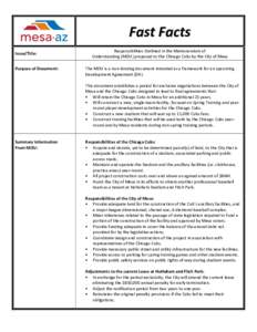 Fast Facts Issue/Title: Purpose of Document: Responsibilities Outlined in the Memorandum of Understanding (MOU) proposed to the Chicago Cubs by the City of Mesa