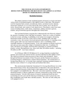 Personal property law / Squatting / National Association of State Treasurers / Series E bond / Savings bonds / Economics / National Association of State Auditors /  Comptrollers and Treasurers / Government bonds / Bonds / Lost /  mislaid /  and abandoned property