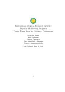 Smithsonian Tropical Research Institute Physical Monitoring Program Bocas Tower Weather Station - Parameters Sergio dos Santos Karl Kaufmann Ricardo Thompson