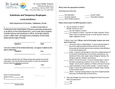 St. Lucie Public Schools 4204 Okeechobee Road Fort Pierce, Florida[removed]Ph#: ([removed]Fax: [removed]Substitute and Temporary Employees