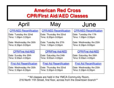 American Red Cross CPR/First Aid/AED Classes CPR/AED Recertification CPR/AED Recertification