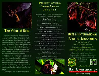 BATS IN INTERNATIONAL FORESTRY SCHOLARS 2010~11 Winners of BCI/U.S. Forest Service scholarships for the 2010–11 academic year include: Jorge Ayala: Mexico