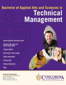 Bachelor of Applied Arts and Sciences in  Technical Management  About Concordia University Texas