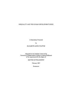 INEQUALITY AND THE HUMAN DEVELOPMENT INDEX  A Dissertation Presented by ELIZABETH ANNE STANTON