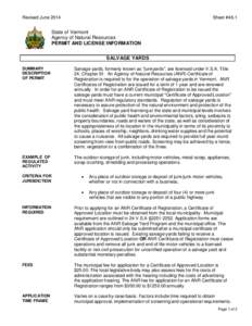 Revised JuneSheet #46.1 State of Vermont Agency of Natural Resources