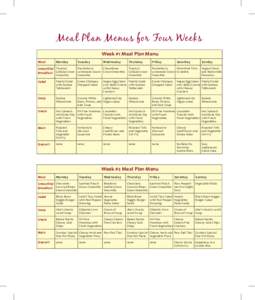 M e al Pl an M e n u s for Fou r We eks Week #1 Meal Plan Menu Meal Monday