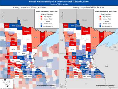 Social Vulnerability to Environmental Hazards, 2000 State of Minnesota County Comparison Within the Nation  Social Vulnerability Index, 2000