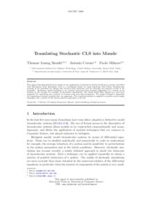 MeCBICTranslating Stochastic CLS into Maude Thomas Anung Basukia,b,1 Antonio Ceronea,2 Paolo Milazzob,3 a