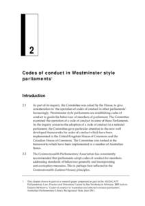 2 Codes of conduct in Westminster style parliaments 1 Introduction 2.1