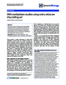 Bell and Spector Genome Biology 2012, 13:172 http://genomebiology.com[removed]OPINION  DNA methylation studies using twins: what are