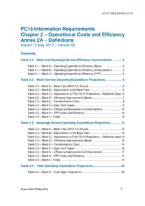 UTILITY REGULATOR WATER  PC15 Information Requirements Chapter 2 – Operational Costs and Efficiency Annex 2A – Definitions Issued 15 May 2013 – Version 02