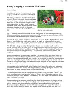 Page 1 of 3  Family Camping in Tennessee State Parks By Louise Zepp Your kids will discover a whole new world when camping under the stars at a Tennessee State Park.