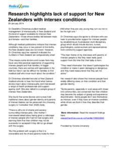 Research highlights lack of support for New Zealanders with intersex conditions