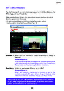 Annex 1  API on Clean Elections Play the following API on clean elections produced by the ICAC and discuss the following questions with students: ‘Clean Legislative Council Election – Vote for a clean election, vote 