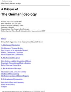 The German Ideology  Marx/Engels Internet Archive A Critique of