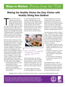 Mass in Motion:  Stories from the Field Making the Healthy Choice the Easy Choice with Healthy Dining New Bedford
