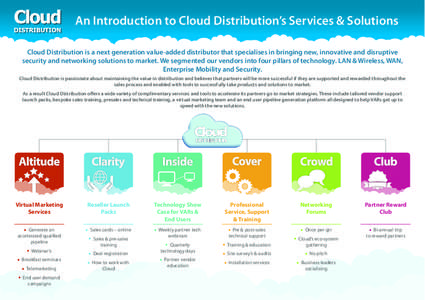 An Introduction to Cloud Distribution’s Services & Solutions Cloud Distribution is a next generation value-added distributor that specialises in bringing new, innovative and disruptive security and networking solutions