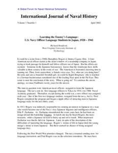 A Global Forum for Naval Historical Scholarship  International Journal of Naval History Volume 1 Number 1  April 2002