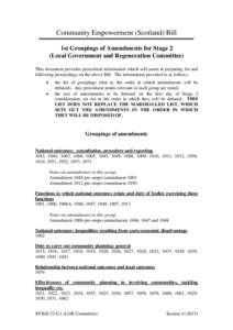 Community Empowerment (Scotland) Bill 1st Groupings of Amendments for Stage 2 (Local Government and Regeneration Committee) This document provides procedural information which will assist in preparing for and following p