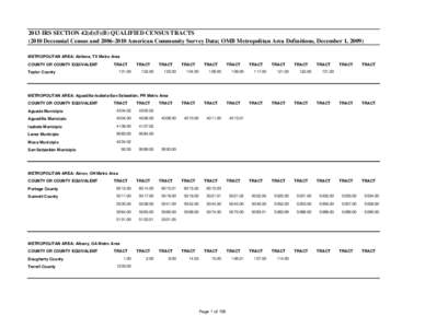 2013 IRS SECTION 42(d)(5)(B) QUALIFIED CENSUS TRACTS[removed]Decennial Census and[removed]American Community Survey Data; OMB Metropolitan Area Definitions, December 1, 2009) METROPOLITAN AREA: Abilene, TX Metro Area COU