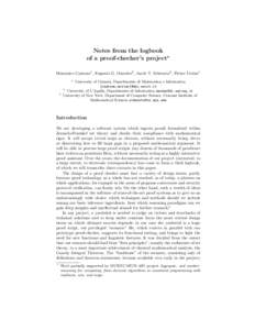 Notes from the logbook of a proof-checher’s project? Domenico Cantone1 , Eugenio G. Omodeo2 , Jacob T. Schwartz3 , Pietro Ursino1 1  3