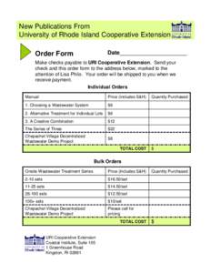 New Publications From University of Rhode Island Cooperative Extension Date______________________ Order Form