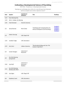 Last updated: [removed]Cultivating a Developmental Science of Flourishing PSYC 781—Proseminar in Developmental Science Meetings are on Mondays from 2:00-3:15 in the CDS lower level classroom with the exception of ou