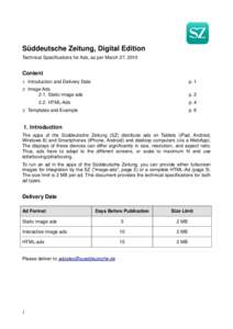 Süddeutsche Zeitung, Digital Edition Technical Specifications for Ads, as per March 27, 2015 Content 1.