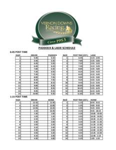 PADDOCK & LASIX SCHEDULE 6:45 POST TIME RACE 1 2 3