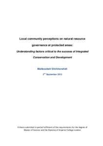 Local community perceptions on natural resource governance at protected areas: Understanding factors critical to the success of Integrated Conservation and Development  Mahboobeh Shirkhorshidi