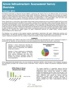 Green Infrastructure Assessment Survey Overview February 2012 The National Association of Regional Councils (NARC) is partnering with Virginia Tech on the National Urban and Community Forestry Challenge Cost-Share Grant 