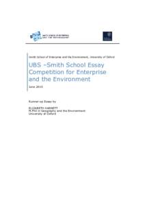 Smith School of Enterprise and the Environment, University of Oxford  UBS –Smith School Essay Competition for Enterprise and the Environment June 2015