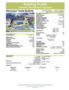 Building Profile Alabama Site Selection Database Stevenson Textile Building City: Stevenson County: Jackson