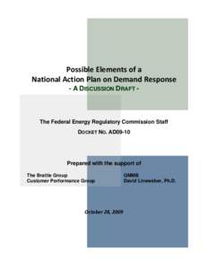 FERC Staff Discussion Draft on Possible Elements of a National Action Plan on Demand Response